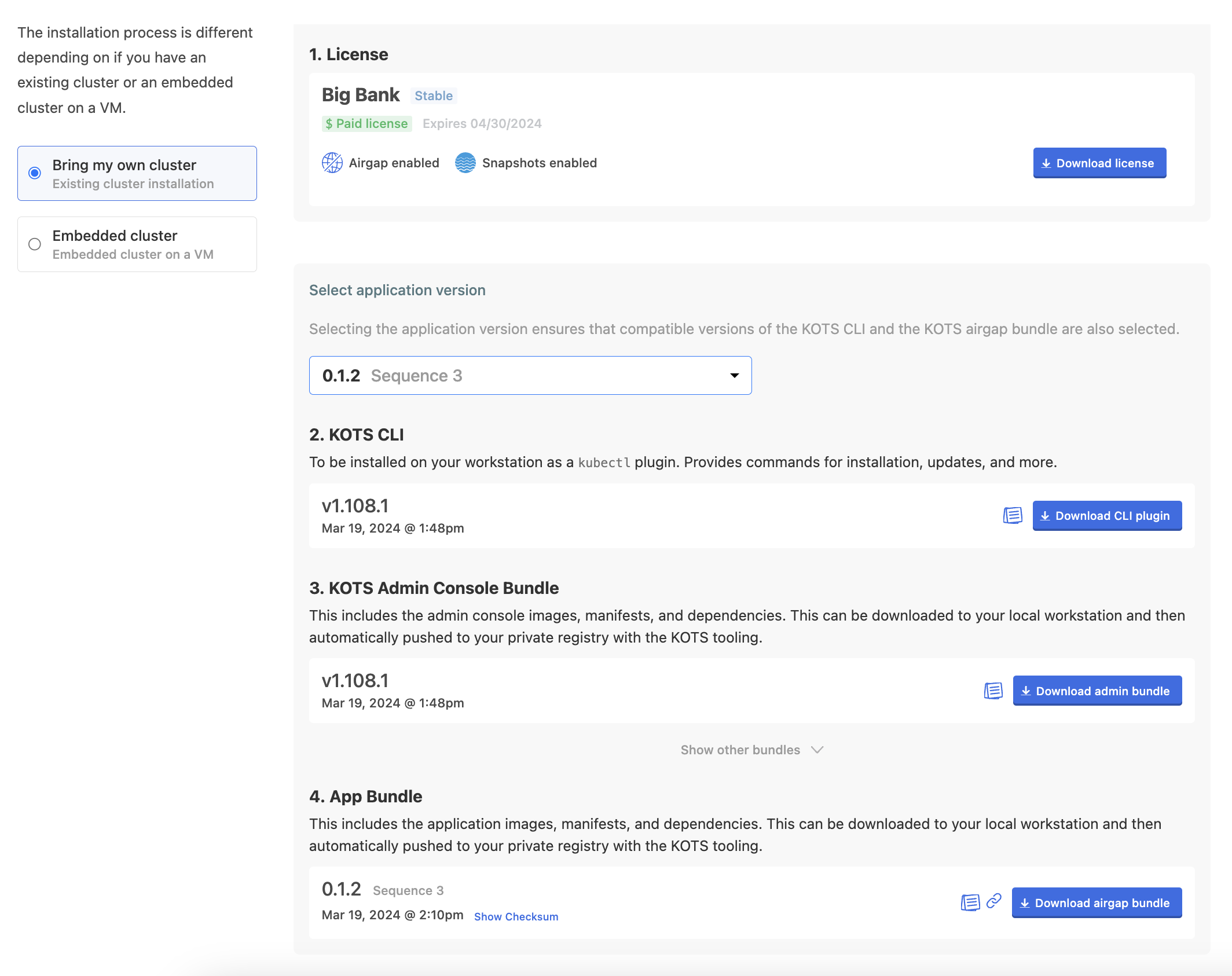 Download Portal for existing cluster air gap installs